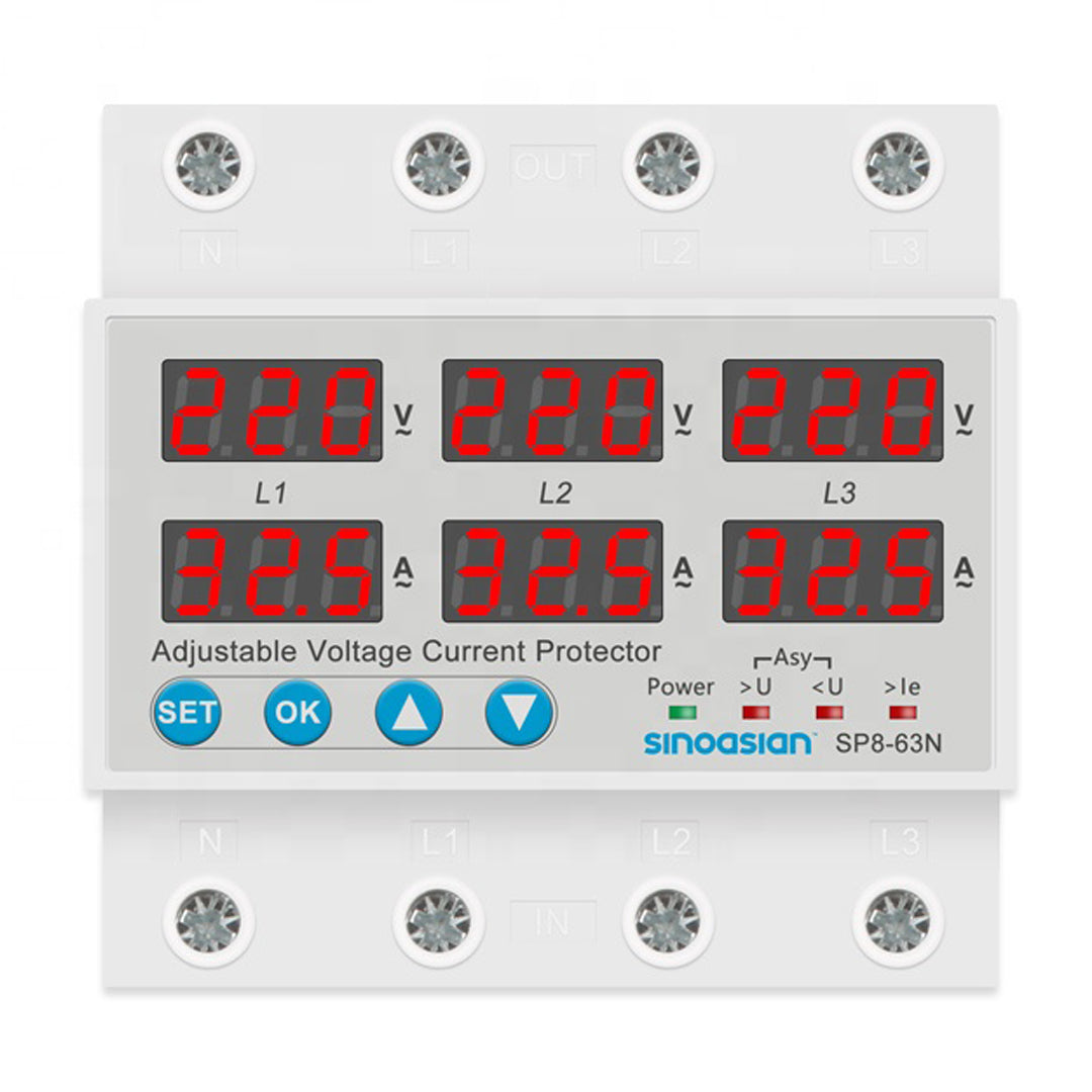 1-63A 1-80A adjustable current voltage protector asymmetry and phase sequence protection