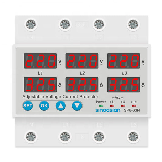 1-63A 1-80A adjustable current voltage protector asymmetry and phase sequence protection