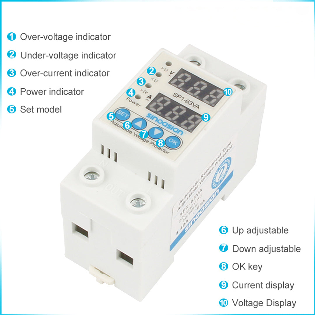 63A Adjustable Current Voltage Protector